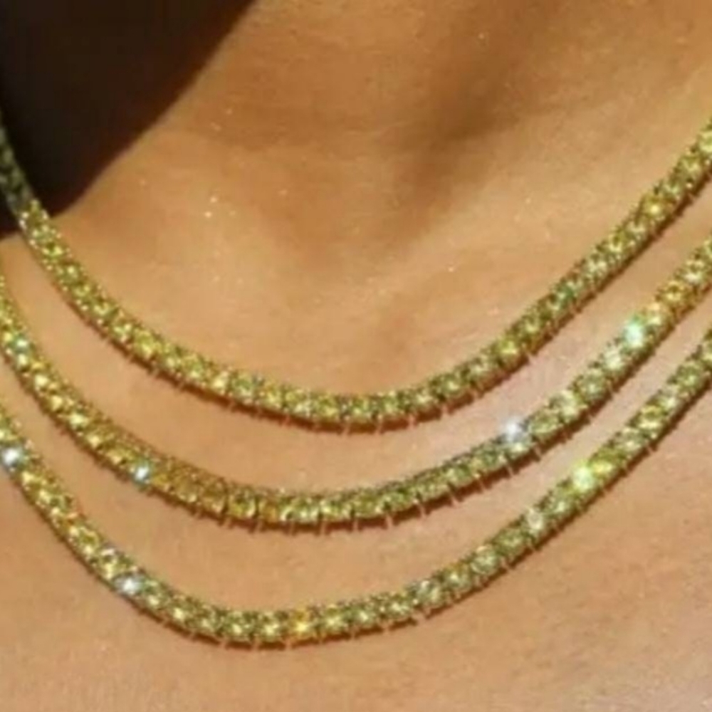 4mm 14K Gold Plated VVS Yellow Cubic Zircon Tennis Chain